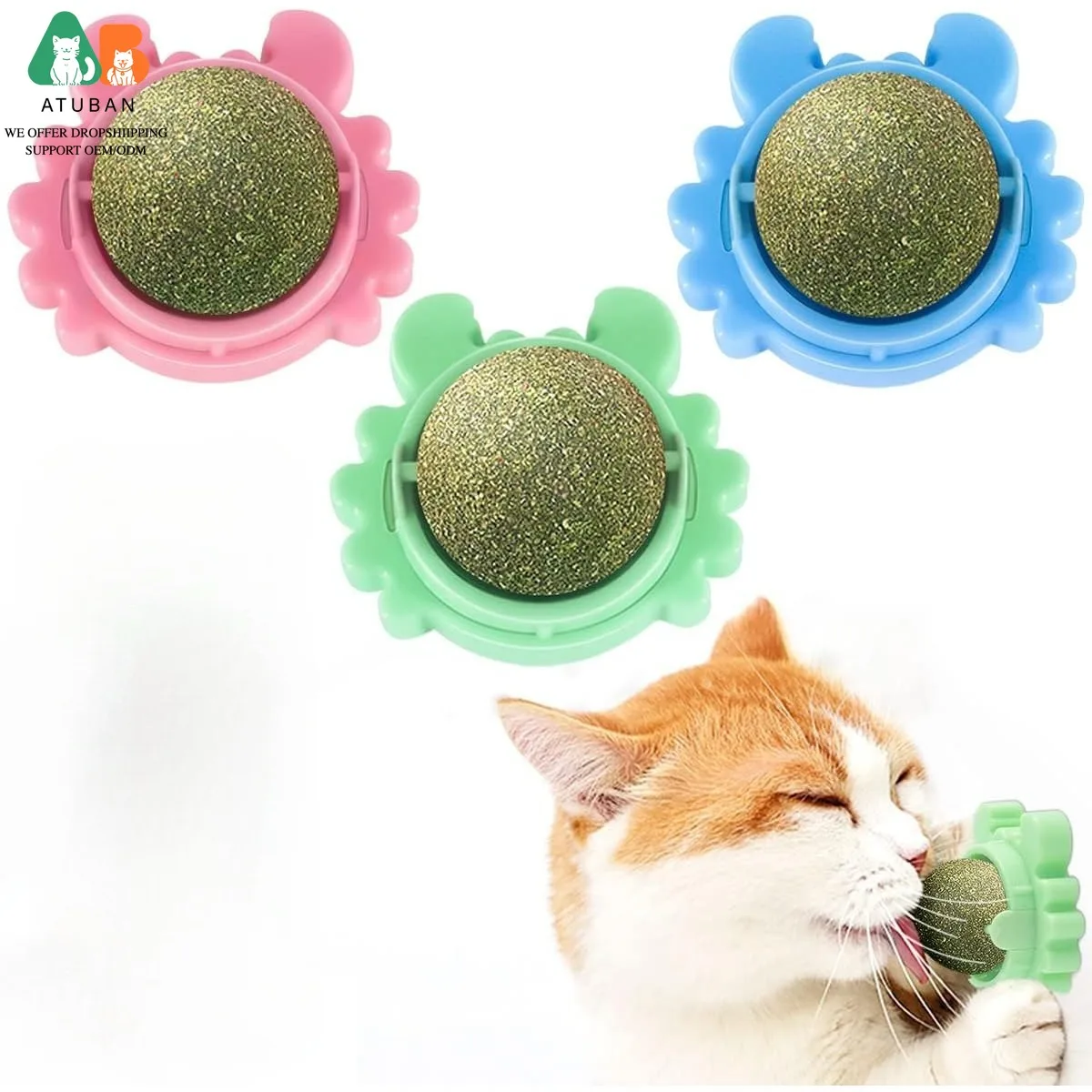 ATUBAN 3PCS Bola de pared de hierba gatera, juguetes para gatos Bolas de hierba gatera para gatos Bola de hierba gatera montada en la pared Juguete Bola de lamer de gato de pared