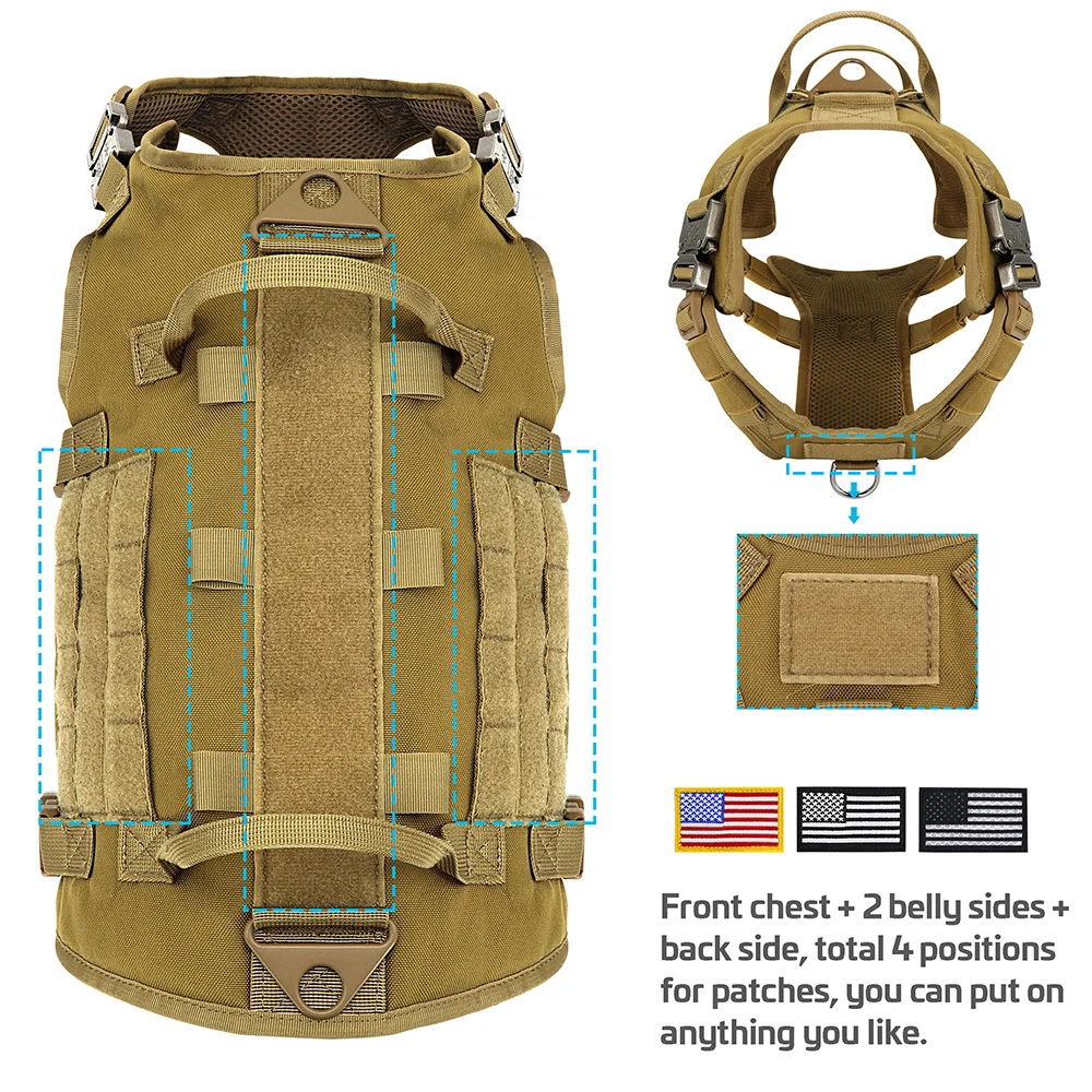 Nylon Tactical Dog Harness Military Dogs Vest Durable Pet Training Harnesses with Flags for Medium Large Dogs Golden Retriever - imagen 3