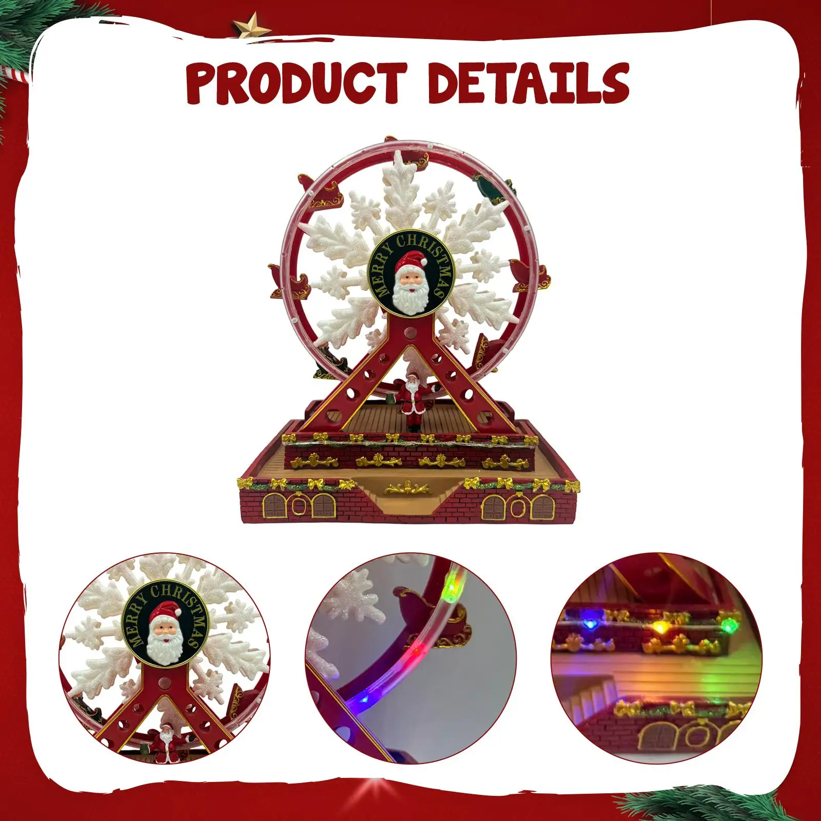 Rotating Ferris Wheel Sculpture Resin Christmas Tabletop Decoration Musical Box Ornament for Living Room Interior