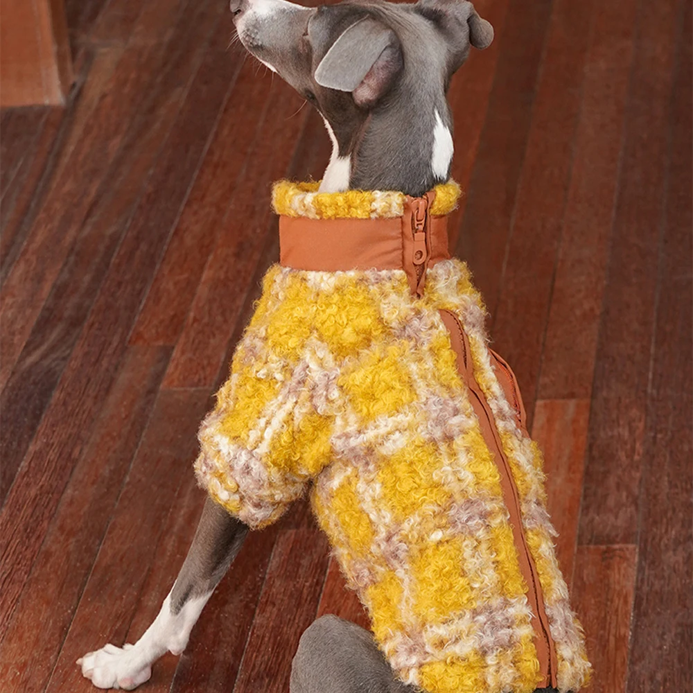 Ropa de lujo hecha a mano para galgo italiano en invierno, suéter a cuadros amarillo dorado para perros pequeños Whippet, abrigo cálido en otoño - imagen 5