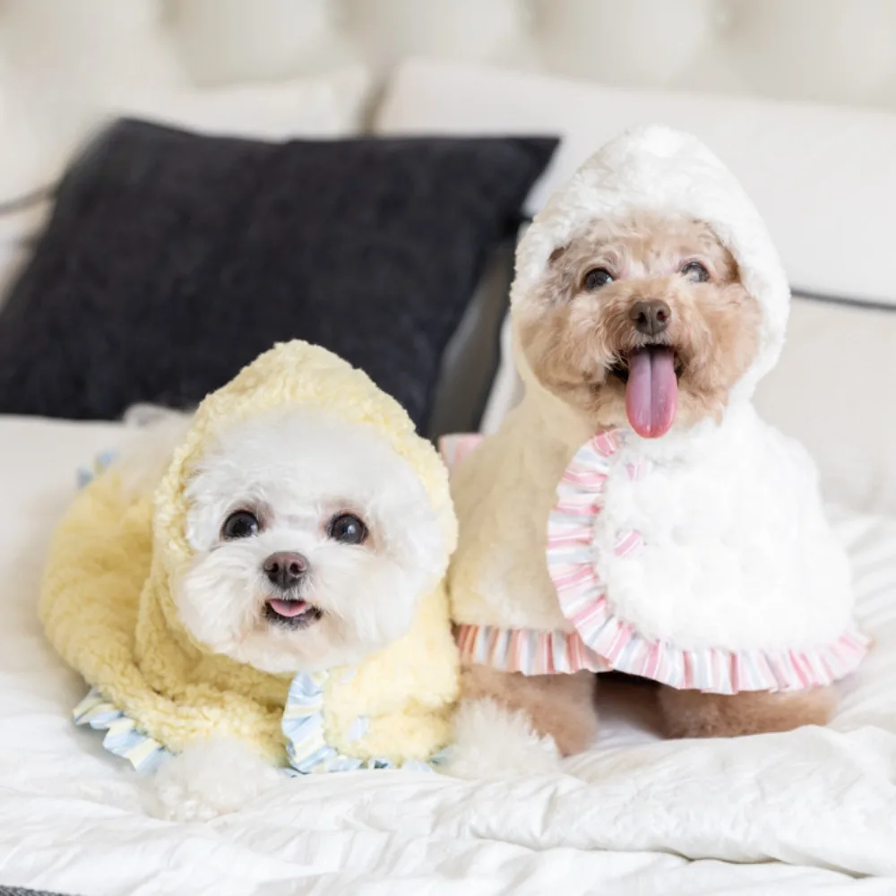 Capa de felpa de doble cara para mascotas, manta cálida a rayas para el hogar, ropa de peluche para perros pequeños, ropa para cachorros, Navidad, Otoño e Invierno