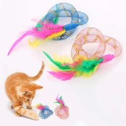 Juguete interactivo con plumas y resorte para gatos