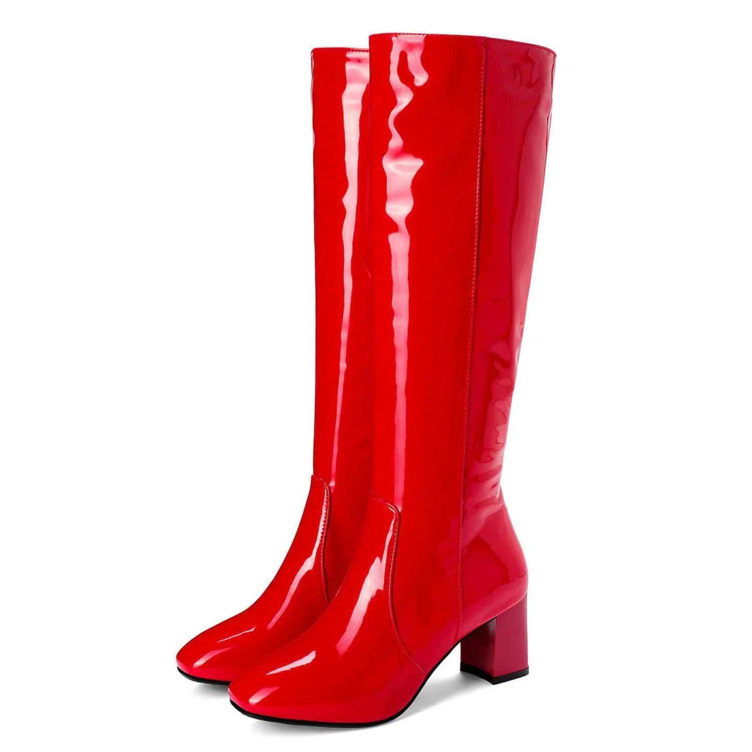 Botas hasta la rodilla para mujer, zapatos de tacón alto con cremallera, color blanco y rojo, para Cosplay - imagen 2