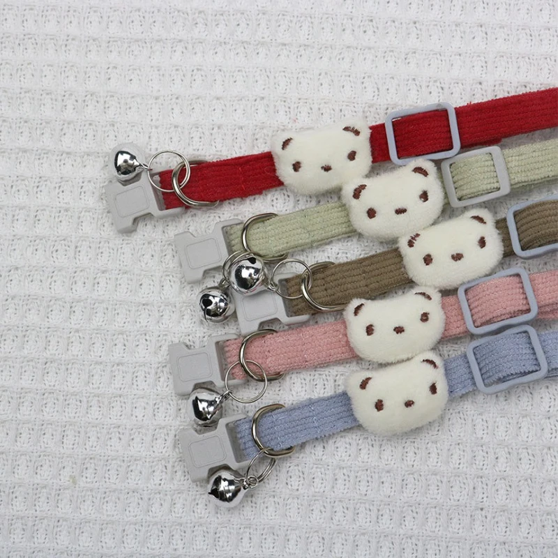 Lindo collar para mascotas de dibujos animados con campana, collar de pana ajustable para perros pequeños, gatos, gatitos y cachorros - imagen 3