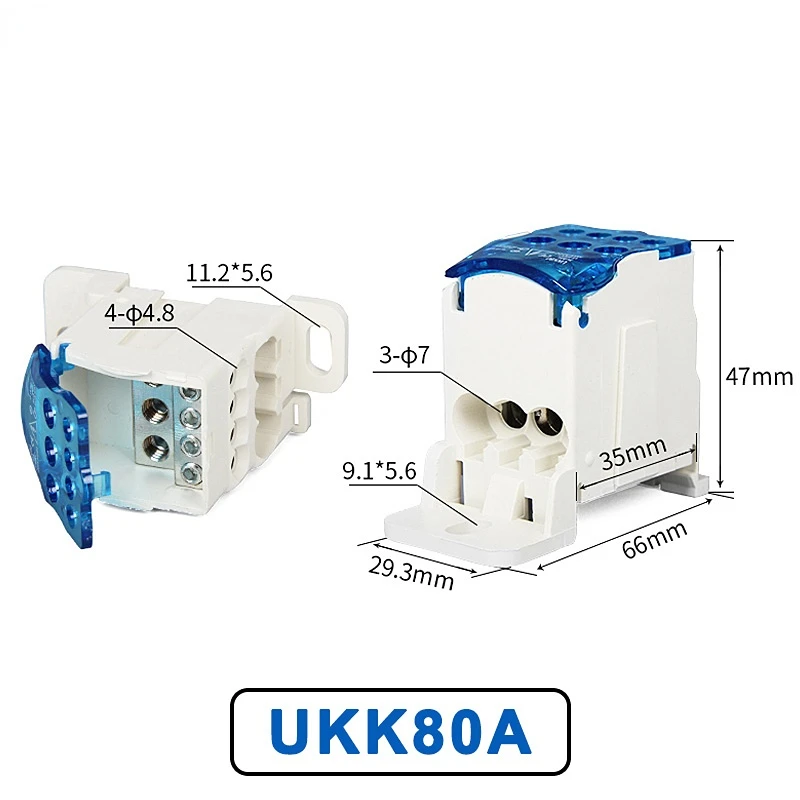 Bloque de terminales UKK80A conector de cable eléctrico 1 en muchos accesorios de cableado de distribución de carril Din azul amarillo verde rojo - imagen 4