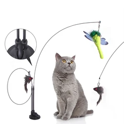Juguete interactivo para gatos con ventosa, plumas y campana
