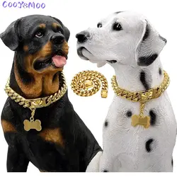 Collar perro cadena cubana acero inoxidable estilo oro para mascotas