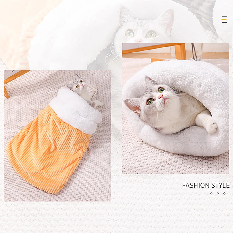 Saco de dormir de invierno para gatos, saco de dormir para mascotas, nido de algodón PP, semicerrado, cálido y cómodo, diseño de bolsillo grande - imagen 5
