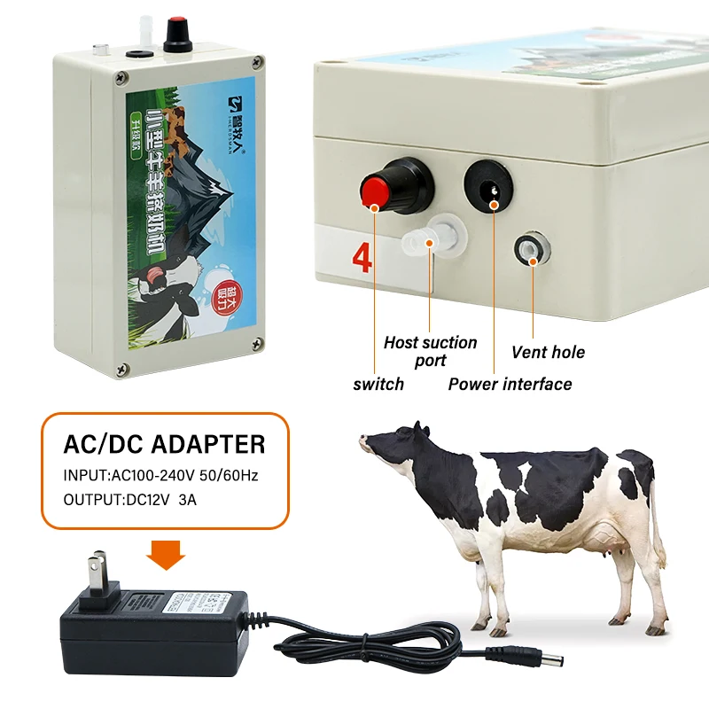 Ordeñadora eléctrica de vaca y cabra, bomba de vacío automática, ordeñadora de doble cabeza con botella de plástico, 3L - imagen 5