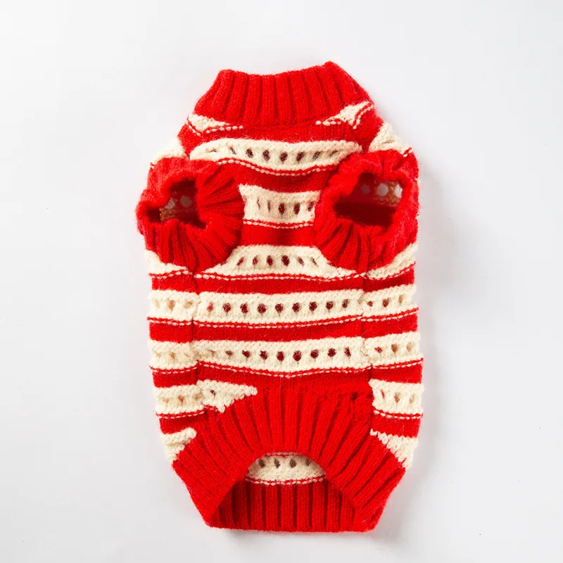 Suéter navideño para perros, lindas ropa navideña a rayas rojas para mascotas, suéteres de cereza para cachorros para perros pequeños y gatos, disfraz de Navidad de otoño e invierno - imagen 2