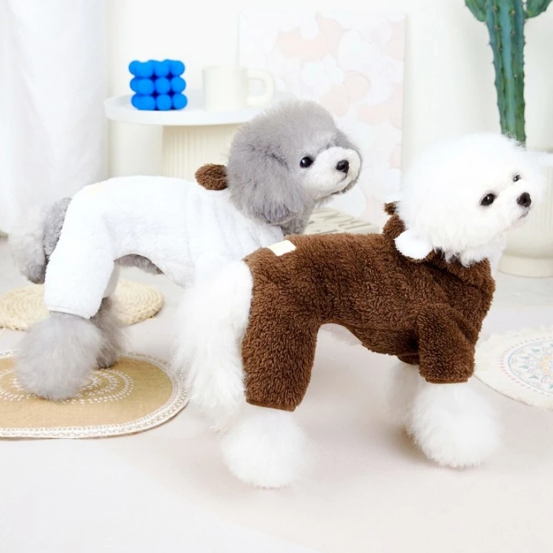 Ropa de lana para mascotas para perros pequeños y medianos, mono para perros Kawaii, monos sólidos a la moda para cachorros, monos para gatos de invierno, pijamas para perros y mascotas - imagen 3