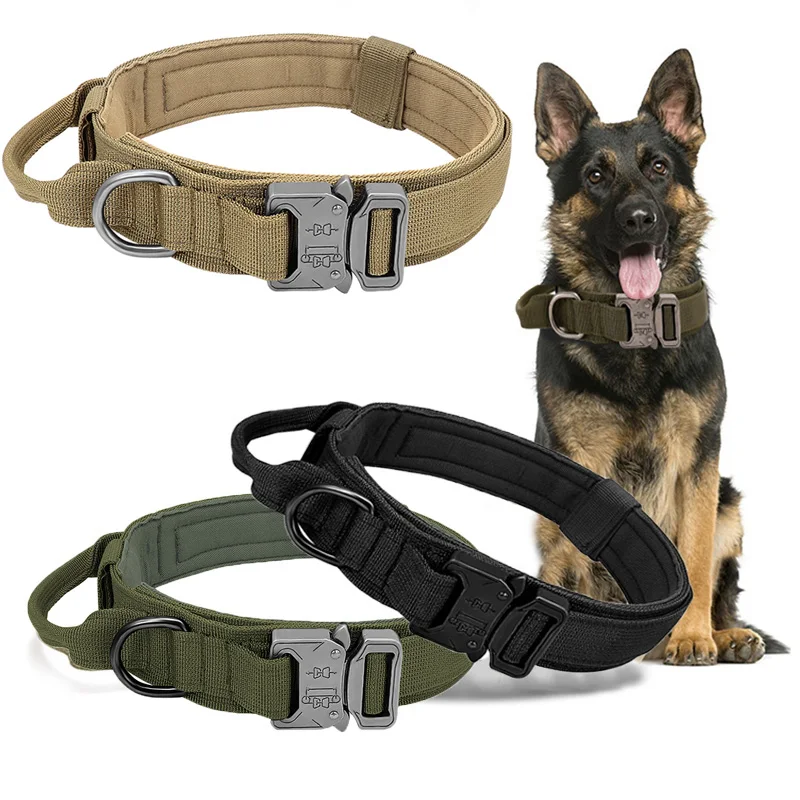 Collar táctico de nailon para perro, Accesorio militar ajustable, duradero, pastor alemán, para entrenamiento al aire libre, mediano y grande, suministros para mascotas