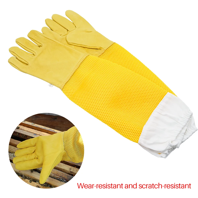 1 par de guantes de apicultura, mangas protectoras para apicultor, guantes largos transpirables antiabejas/picaduras de piel de oveja, herramientas de apicultura - imagen 2
