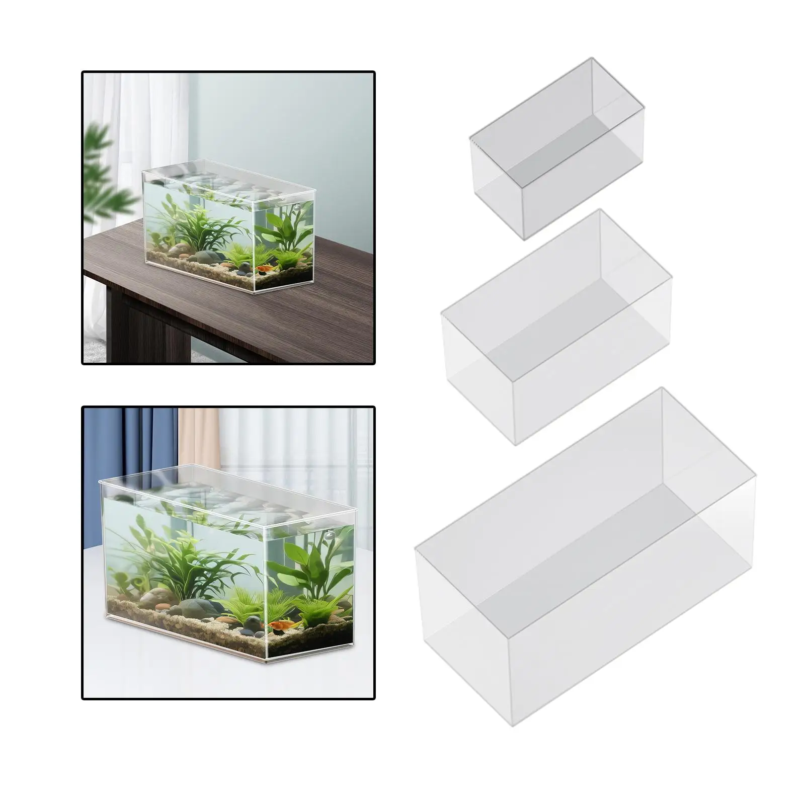 Acuario con bordes lisos para pecera, cuenco de pescado transparente resistente portátil para críticas, tortugas, terrapin, decoración del hogar - imagen 4