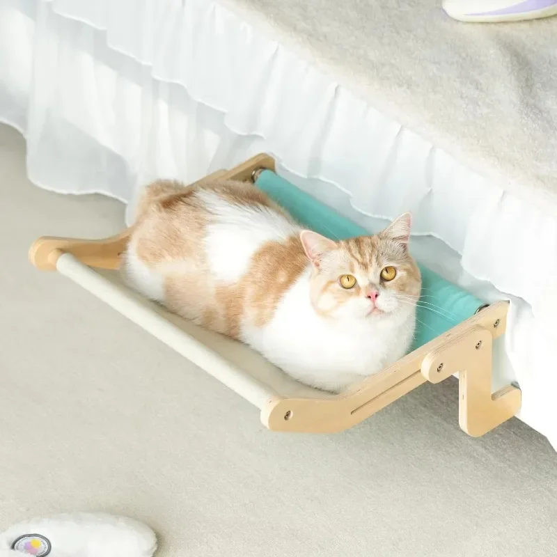Hamaca para gatos con ventana para mascotas, hamaca colgante para gatos con balcón desmontable, soporte de madera, cama desplegable para interiores, nido para mascotas - imagen 3