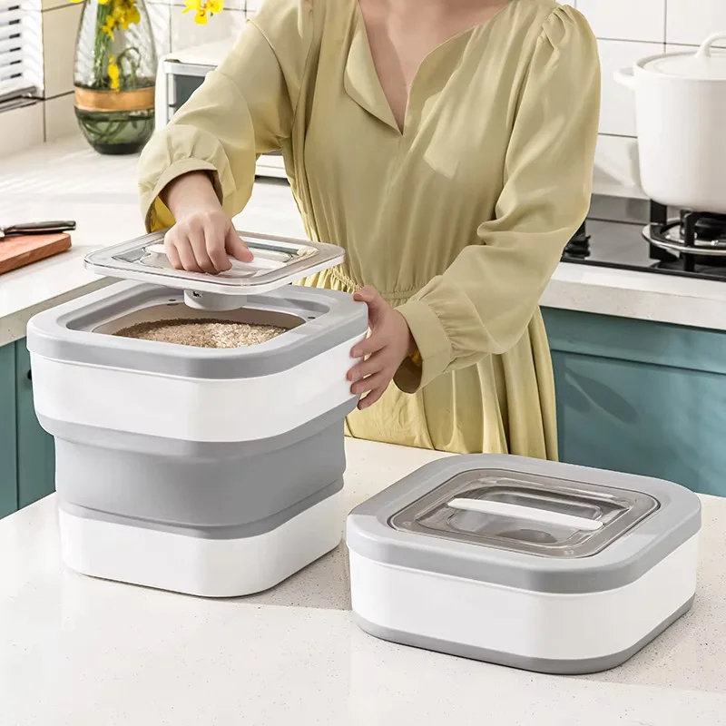 Contenedor plegable de almacenamiento de alimentos para perros y gatos, contenedor plegable de comida para mascotas con tapas, caja de sellado, cajas de almacenamiento de granos de cocina - imagen 2