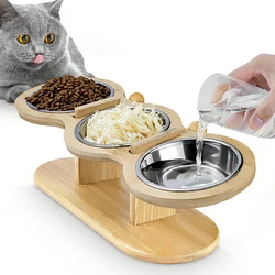 Alimentador 3 cuencos en 1 para gatos - cuencos elevados 15 grados