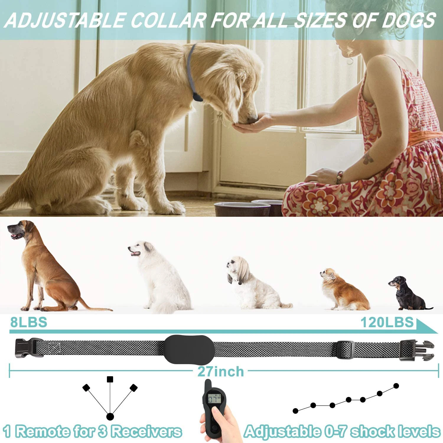 Collar antiladridos para perro, Collar eléctrico a prueba de agua IP67, control remoto, ajustable, recargable, para entrenamiento, con vibración de sonido - imagen 4