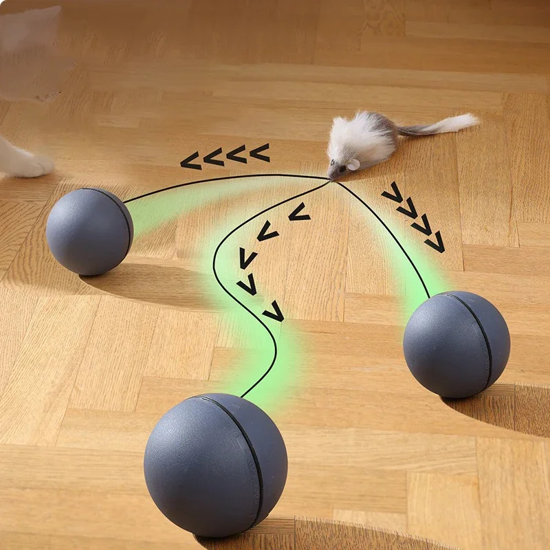 Bola de juguete interactiva para gatos, rompecabezas rodante aleatorio automático, juguete para mascotas con batería, alivia el aburrimiento, Sensor de movimiento, juguete de cola larga - imagen 2