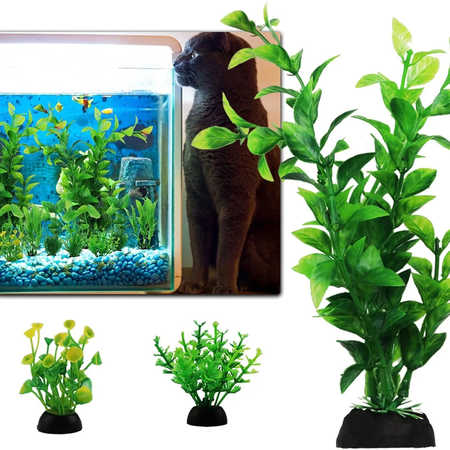10 Uds. De plantas artificiales de plástico para acuario, decoración de pecera, malas hierbas subacuáticas verdes, accesorios de adornos para acuario - imagen 4