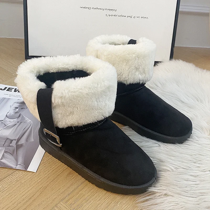 Botas de nieve planas para mujer, zapatos de algodón, cálidos y gruesos, antideslizantes, invierno, 2024 - imagen 3