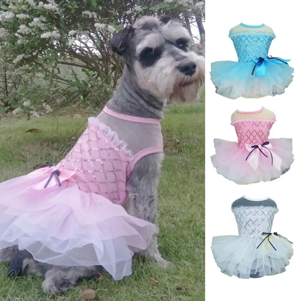 Encantador vestido de encaje para niña, exquisito disfraz de artesanía, vestido de encaje para cachorro de perro de princesa con diseño de lentejuelas - imagen 3