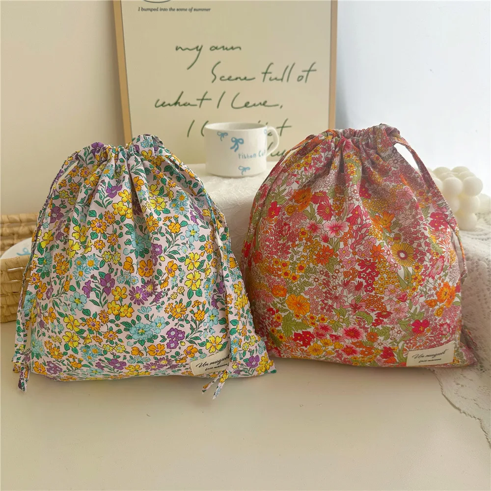 Bolsa de maquillaje de algodón organizadora portátil, ropa interior de viaje, bolsas con cordón, bolsas para mamá con estampado de flores, bolsas de cosméticos - imagen 2