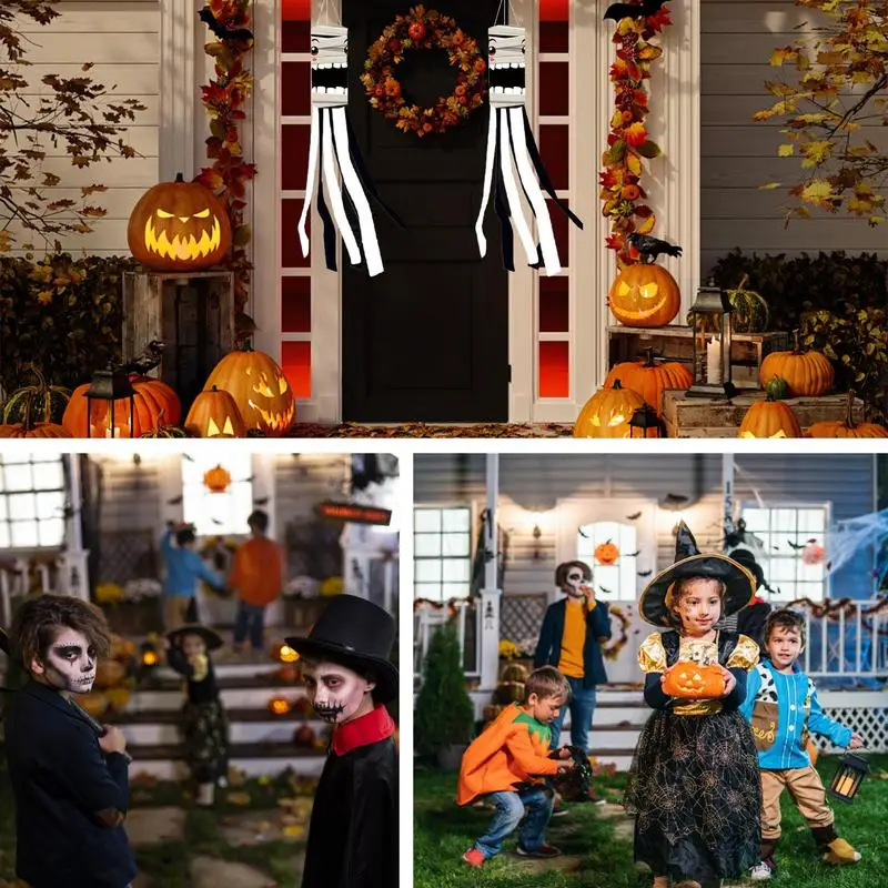 Calcetines de viento con bandera de fantasma, adorno de fiesta de fantasma espeluznante, decoración de Halloween, bandera para jardín, césped, cafés, patio - imagen 4