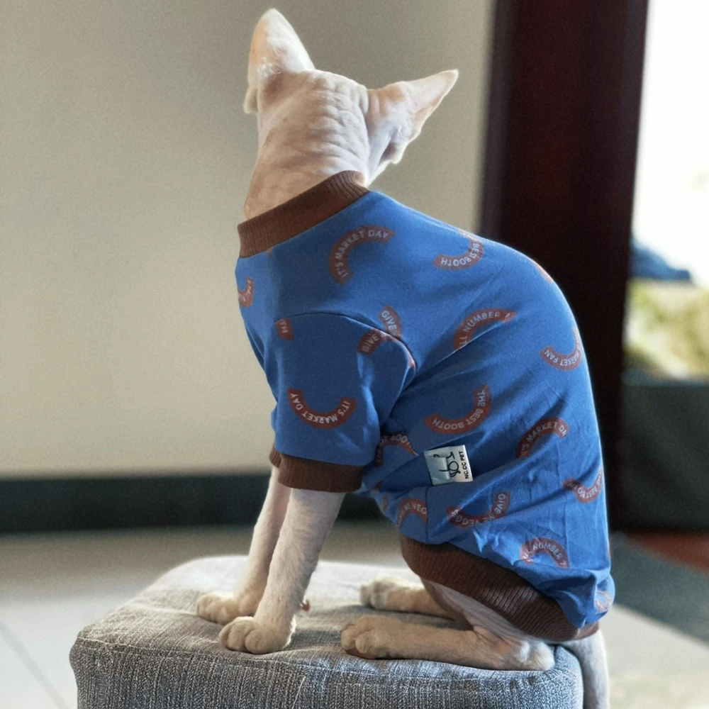 Sudadera de algodón de primavera de ropa de gato Abrigo de dibujos animados Elestic para Sphynx Camiseta de letras azules de moda de gato para gatitos en verano - imagen 2