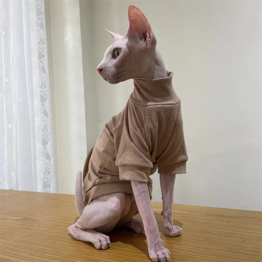Base de invierno de color caqui elástico suave para Sphynx Cat, ropa de descanso de algodón para gatitos, pijamas grises de manga larga de primavera para Devon Rex - imagen 3
