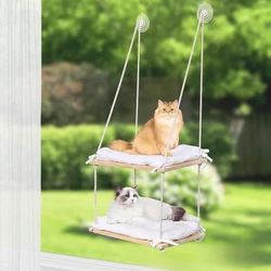 Hamaca colgante para gatos con ventosa de madera maciza