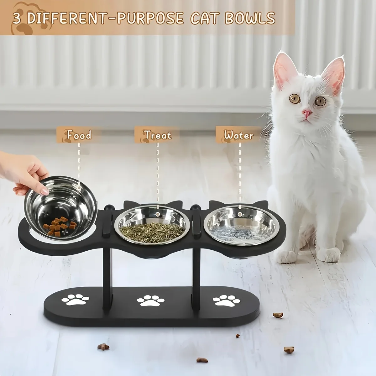 Cuenco elevado inclinado ajustable para gatos de 15 grados, cuenco elevado para comida para perros con 3 soportes de acero inoxidable, fácil de montar, fácil de limpiar - imagen 5