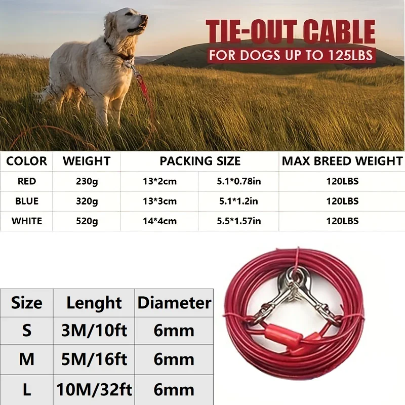High Quality 5mm*3m Lengthen Steel Wire Dogs Rope Chain Durable Double-end Dogs Leash Cable Dual Heads Metal Hooks Pet Supplies - imagen 2