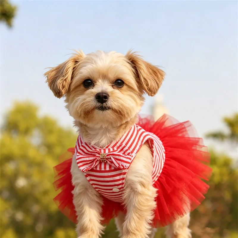 Vestido rojo con falda y lazo para perros pequeños Chihuahua - imagen 4