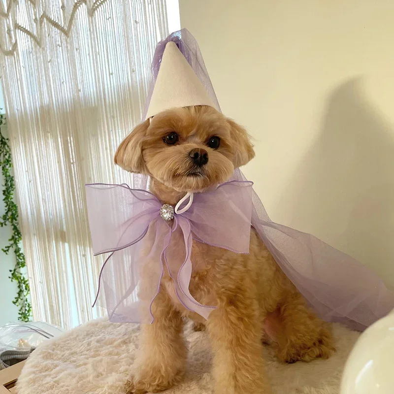 Joyería para perros, sombrero, babero de cumpleaños, bufanda con lazo, bufanda, accesorios de bolsillo Pomenian, sombrero, toalla para mascotas, lazo, fiesta, boda, Teddy, Saliva, triángulo - imagen 5