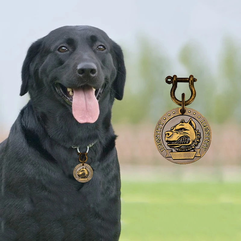 Placa de identificación de perro grande de cobre con grabado personalizado, placa de identificación antipérdida, accesorios para mascotas, grabado gratis - imagen 3