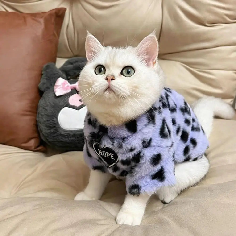 Abrigo de invierno para gato con estampado de leopardo, chaquetas de 2 patas para perro y gato, forro suave engrosado, trajes para gato pequeño, taza de té linda, ropa para perro para regalo
