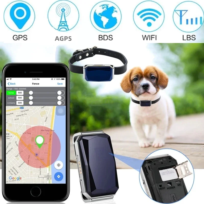 Collar para mascotas con rastreador Gps, Collar impermeable antipérdida para perros y gatos, artículos localizador de seguimiento de huellas de Larga modo de reposo al aire libre