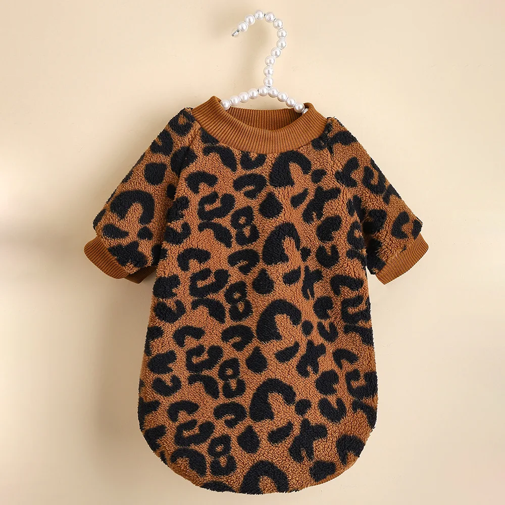 Mono para mascotas cálido, sudadera con capucha de manga de felpa para mascotas, jersey para cachorros, suéter para mascotas, suéter para invierno con estampado de leopardo, Bulldog Francés, cálido para invierno - imagen 3