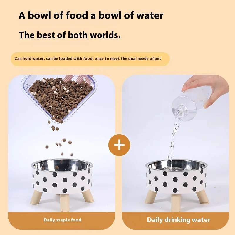 Pet cat and dog bowl polka-dot plaid stainless steel anti-slip easy to clean indoor and outdoor - imagen 2