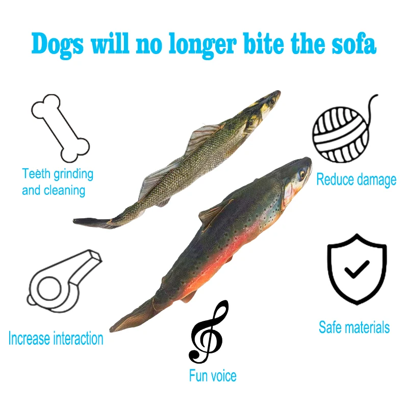 Pez de peluche para mascotas, juguete para gatos, exprimir los dientes, Limpieza de dientes, juguete de peluche calmante para mascotas, suministros para perros y peces - imagen 3