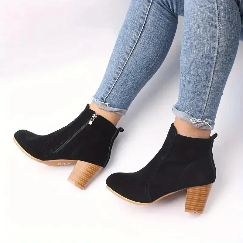 Botas de mujer Otoño Invierno tacones gruesos zapatos con cremallera para mujer moda de lujo botines Chelsea botas cómodas de moda para mujer - imagen 3