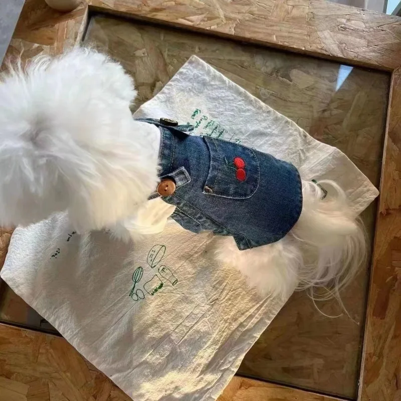 Vestido para cachorros, falda con tirantes de mezclilla para perros, vestido deslizante para perros de primavera y otoño, falda vaquera para gatos, falda vaquera de oso, ropa para perros pequeños - imagen 4