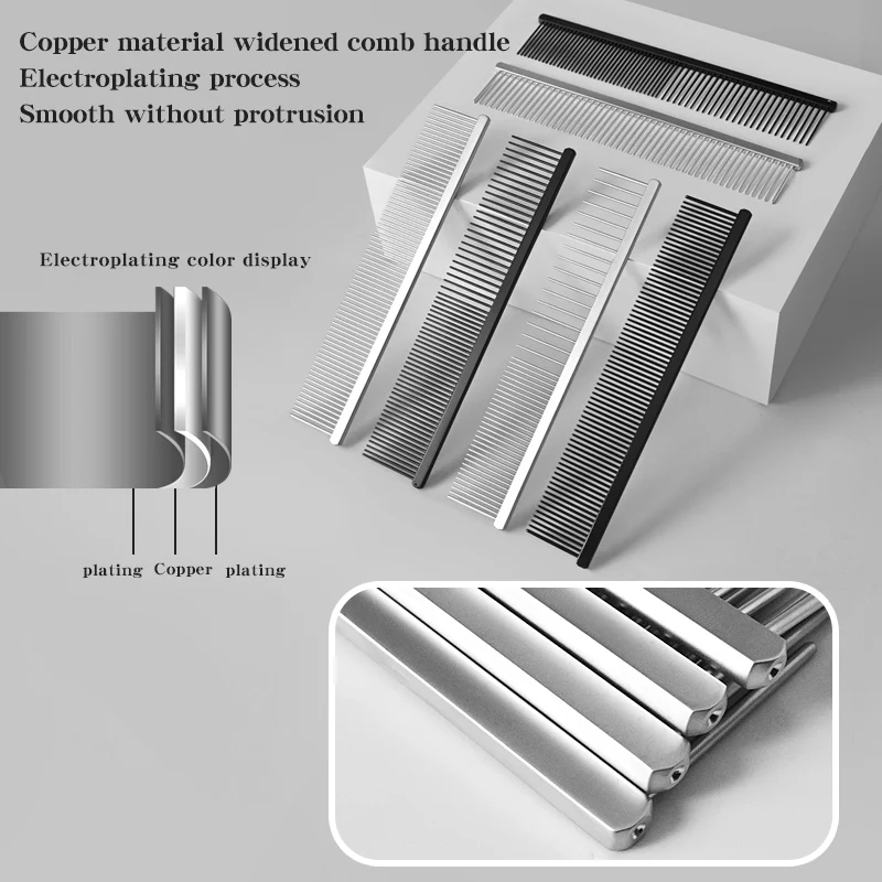 Peine anudado de belleza para mascotas, peine rígido para el cuidado de perros, peinado para el cabello, agujas de acero no deformará, mango de peine de cobre para ensanchar - imagen 2