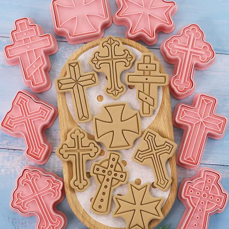 Molde de galleta cruzada de 8 piezas, moldes de Fondant cruzado de Material PP, molde de Cakepop de bautismo para fiesta de bautismo, suministros para Baby Shower - imagen 4