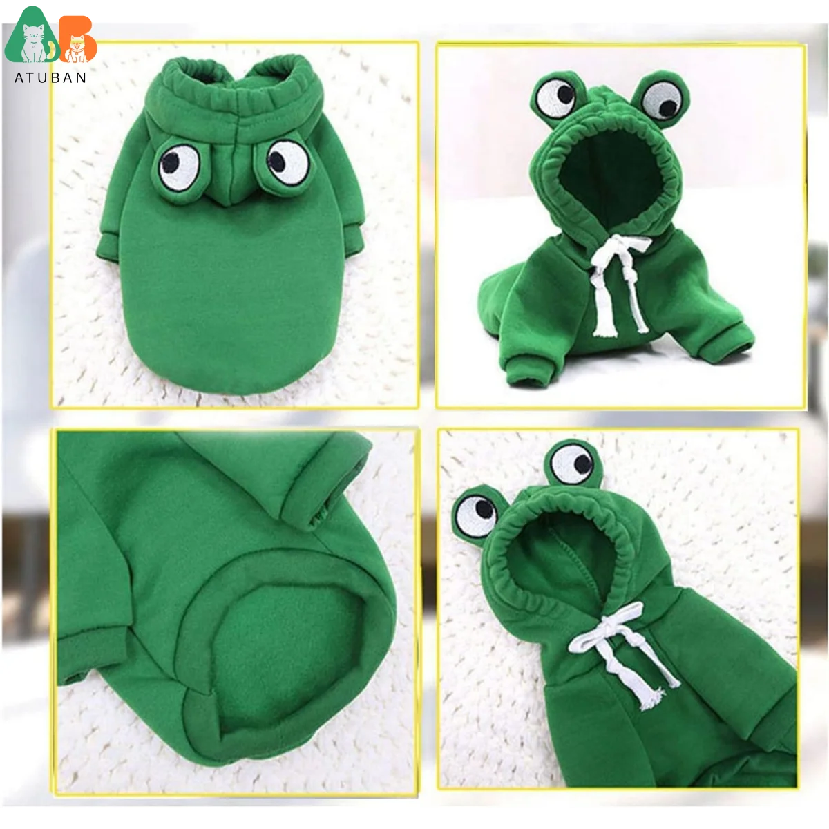 ATUBAN Sudadera con capucha para perro, suéter básico, abrigo, chaqueta cálida con forma de rana, ropa para clima frío para mascotas, ropa de abrigo para gatos, cachorros y perros