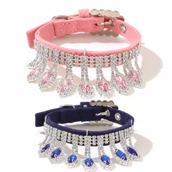 Collar con diamantes de imitación para perro y gato, Collar de cristal de lujo para cachorro y gatito, colgante de diamante, Collar ajustable de cuero de terciopelo suave para mascota para gato