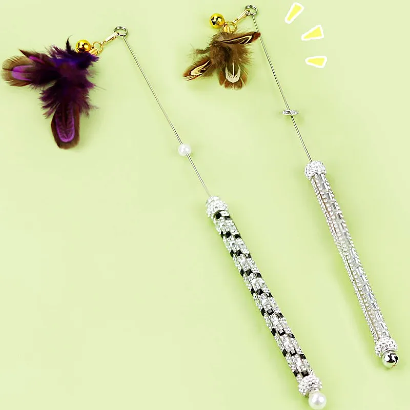 Juguete para gatos, palo de plumas, juguetes para gatos, mango retráctil interactivo, juguetes para gatos, palos de burlas, alambre de acero, juguete para gatos con campana - imagen 3