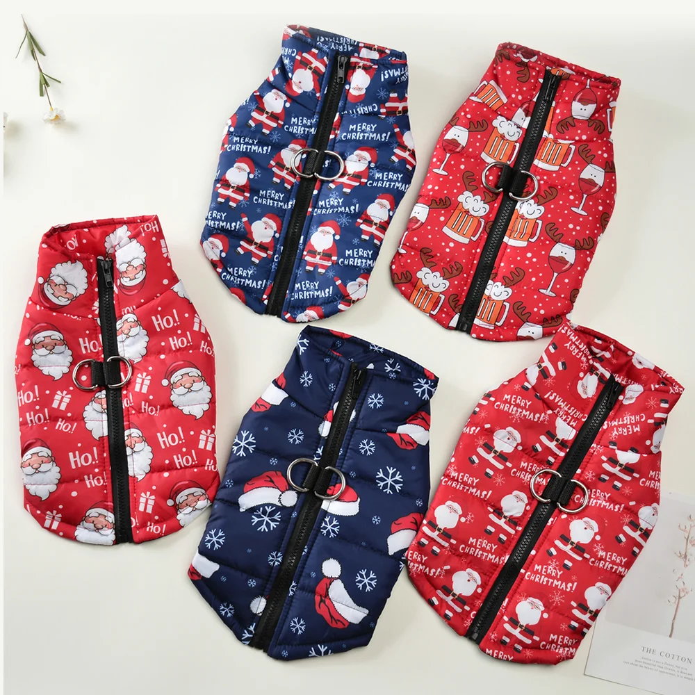 Disfraz navideño para mascotas, chaqueta cálida para perros pequeños y medianos, bonito chaleco con estampado de muñeco de nieve para cachorros, abrigo con anillo en D para Chihuahua