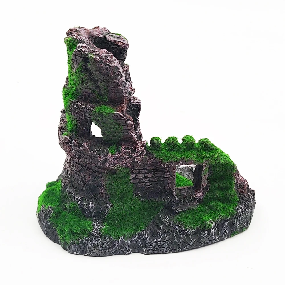 Estatua artesanal resina castillo de musgo roto para pecera y acuario - imagen 3
